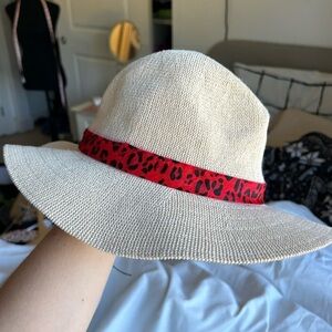 Vince Camuto Straw Floppy Brim Animal Print Band Hat